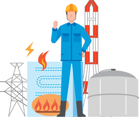 火力発電と男性作業員