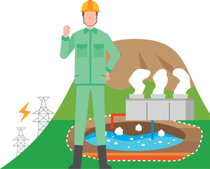 地熱発電と男性作業員