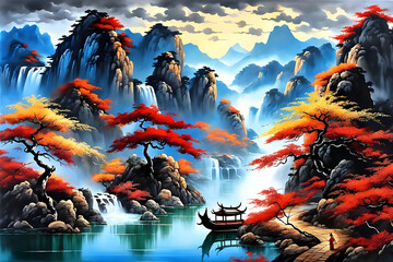 oil painting ,chinese mountain
