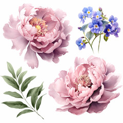 Beautiful image with gentle hand drawn peony flowers. Floral stock illustration. - obrazy, fototapety, plakaty