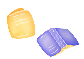 set of clip art watercolor illustrations of books isolated on transparent background. Reading for children, education, knowledge, benefits of reading fiction concept