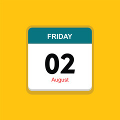 august 02 friday icon with yellow background, calender icon