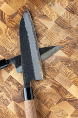 Japanese premium knives released.Damascus steel pattern.Background with a pattern of Damascus steel.