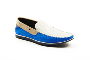Casual, sports, leather mens shoes on an isolated background. Italian mens shoes.