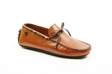 Casual, sports, leather mens shoes on an isolated background. Italian mens shoes.