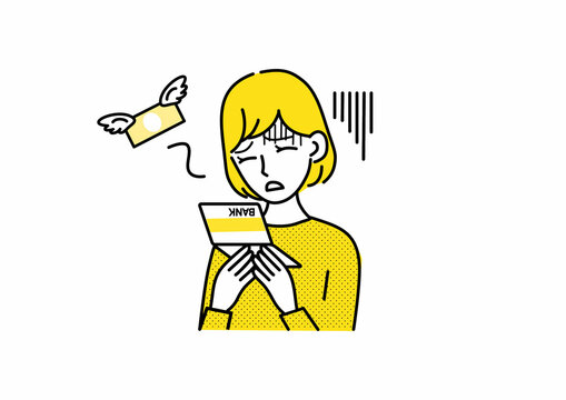 通帳を見て落ち込む女性