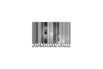 Barcode from lines and numbers and a padlock chain in the code on a white background ,commodity code ,business