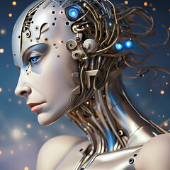 Cyborg world, hi-tech female portrait