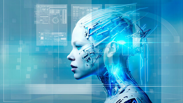 Cyborg world, hi-tech female portrait