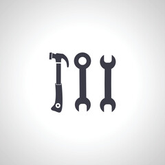 repairing construction tools icons set with hammer and wrench