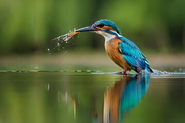 Female Kingfisher emerging from the water after an unsuccessful dive to grab a fish