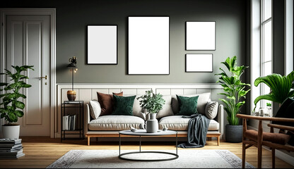 poster frame mockup on modern interior background
