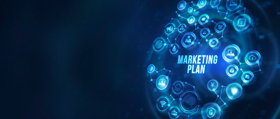 Internet, business, Technology and network concept. Planning marketing strategy. Marketing automation of business and industrial process. 3d illustration