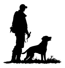 Hunting silhouette of a person with a dog