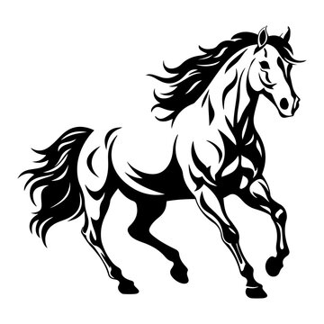 Horse running, black line art Vector illustration