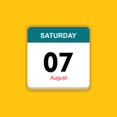 august 07 saturday icon with yellow background, calender icon