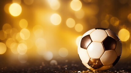 Fototapeta premium Golden soccer ball in bokeh background