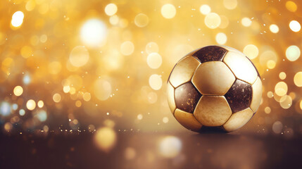  Golden soccer ball in bokeh background