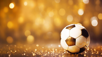Naklejka premium Golden soccer ball in bokeh background