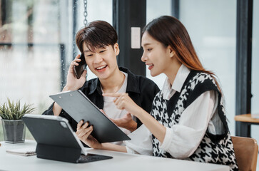 Friends of Asian MBA student researching data of thesis project, education online college courses, accredited degree programs, english chinese languages classroom, affordable regionally accredited