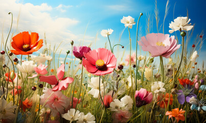 Springtime Bliss: Colorful Flower Meadow in Full Bloom