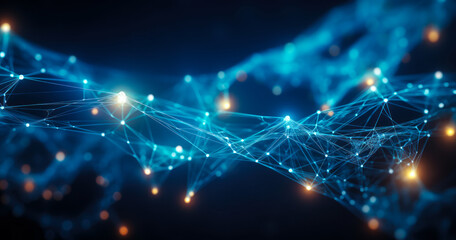 Connected Particles in Blue Abstract Background