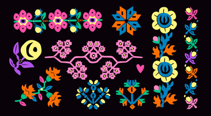 Ukrainian Vyshyvanka set. Various ornaments, patterns. Isolated design elements. Ukrainian, slavic traditional, folk, ethnic embroidery. Hand drawn modern Vector illustration. Print, design templates