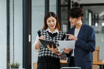 Friends of Asian MBA student researching data of thesis project, education online college courses, accredited degree programs, english chinese languages classroom, affordable regionally accredited