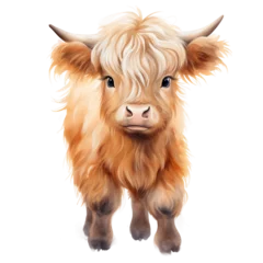 Foto op Canvas Cute highland cow front looking watercolor clipart isolated © Md Shahjahan