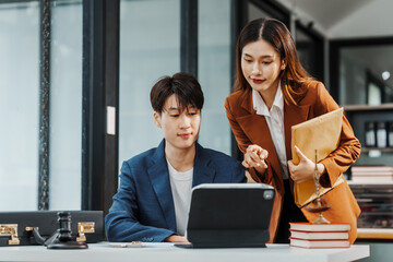 Professional legal system lawyers Korean asian people meeting and discussing including criminal, civil, administrative law, constitutional law, not just legal disputes. In fact, seeking legal advice