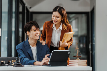 Professional legal system lawyers Korean asian people meeting and discussing including criminal,...