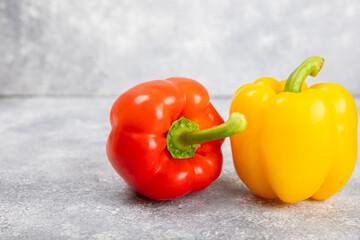 PAPRIKA.Fresh yellow and red bell pepper isolated on white background. Bulgarian salad pepper .Fresh vegetables. Harvest. Vegan. closeup. Place for text. copy space.