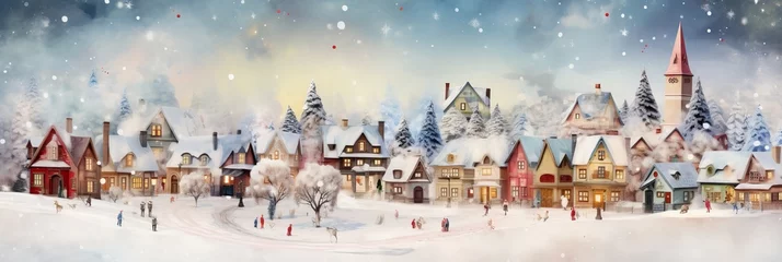 Foto auf Acrylglas Dunkelgrau Christmas village in vintage style. Generative AI