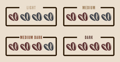 Coffee roast levels vector illustration on light backgroundCoffee roast levels vector illustration on light background