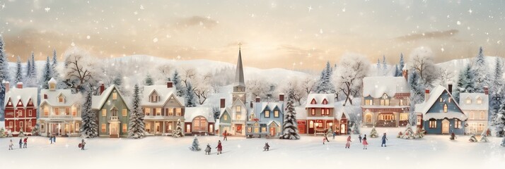 Christmas village in vintage style. Generative AI - obrazy, fototapety, plakaty
