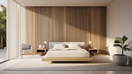 Modern interior of a bedroom made with Ai generative technology