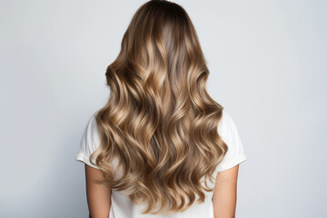 A Woman With Balayage Highlights Hair On A White Background