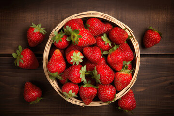 Basket Of Strawberries On Wooden Table