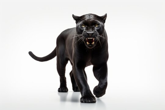 Black cougar in the white studio. Beautiful illustration picture. Generative AI