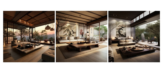 Obraz premium tranquility japanese zen living room interior design