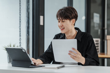 Asian university student distance learning online classroom MBA in tablet pc Management, Education Abroad, flexible, intensive, competitive one year program that develops foundational business skills