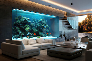 Aquarium In The Wall In Beautiful Light Interior