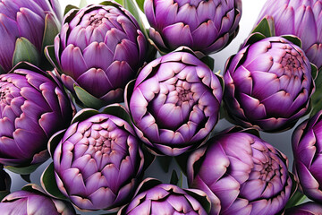 Fototapeta premium Purple Artichokes Closeup On White Background Pattern