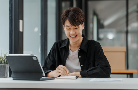 Asian university student distance learning online classroom MBA in tablet pc Management, Education Abroad, flexible, intensive, competitive one year program that develops foundational business skills