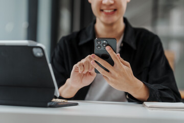 Asian university student distance learning online classroom MBA in tablet pc Management, Education Abroad, flexible, intensive, competitive one year program that develops foundational business skills