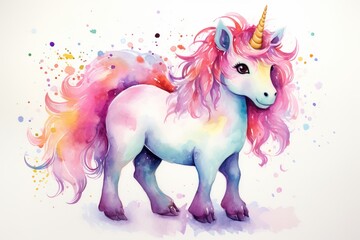 Obraz na płótnie Canvas Cute childlike aquarelle image of unicorn. Beautiful illustration picture. Generative AI