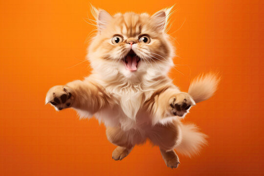 A Cat Is Jumping Up In The Air