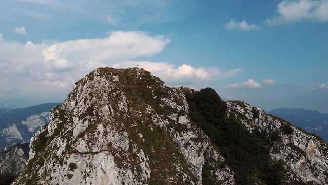 Drone turning around Canzo's Horns aka Corni di Canzo in Lake Como Italy