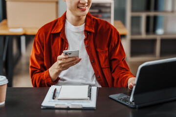 Education student Asian teenager studying MBA online classes with technology, learning language, online education concept