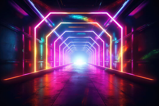 Abstract Portal Tunnel With Vibrant Neon Lights